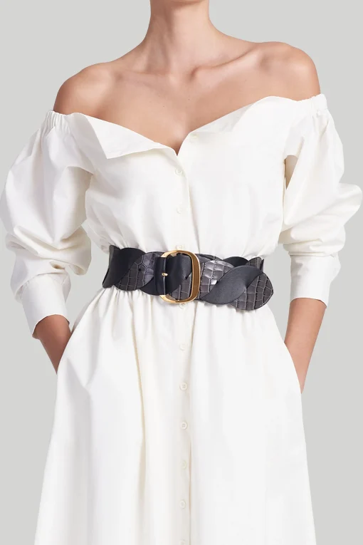Belts-Altuzarra 'Twist' Braid Belt Dark Grey Croc/Black