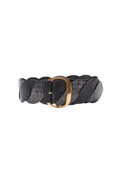 Belts-Altuzarra 'Twist' Braid Belt Dark Grey Croc/Black